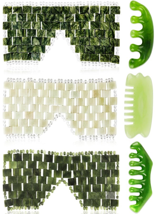 Flahard 3 Pcs Jade Eye Mask Green Jade Stone Eye Mask and 3 Pcs Hair Guasha Scalp Comb Set for Facials Cooling Mask for Alleviate Puffiness Face Facial Eyes Sleeping Mask Relief Eye Cover - Image 1